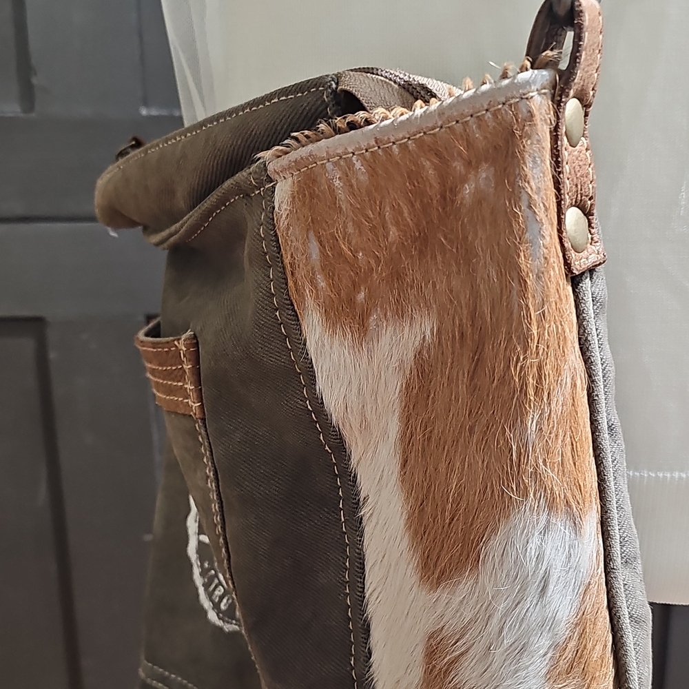 Myra Bag Beige Canvas Interior with Brown Trim Bucket Purse - Picture 7 of 10